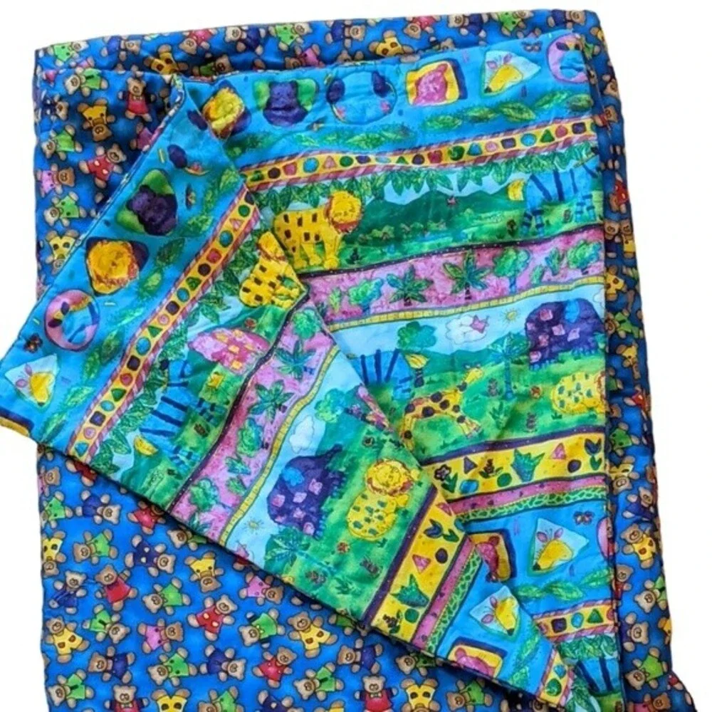 Baby Quilt double sided teddy bears and animals 60L X 39.5W